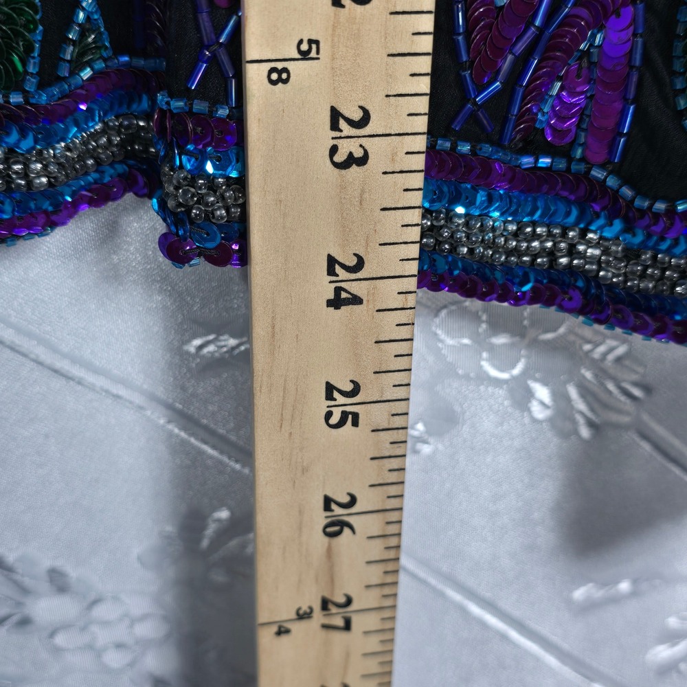 Laurence Kazar Vintage Beaded Sequin Silk Jacket XL Green Blue Purple Evening - Picture 7 of 11